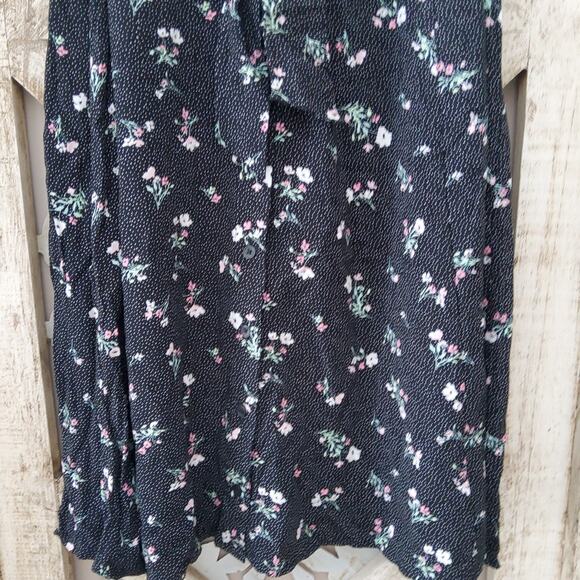 SO Women's Button Front Tie Belted Smocked Waist A-line Midi Skirt Black Floral - Picture 3 of 7